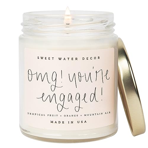 Sweet Water Decor, OMG, You're Engaged! | Tropical Fruits, Sugared Citrus, Mountain Green Scented Soy Wax Candle for Home | Engagement Gift | 9oz Clear Jar, 40 Hour Burn Time, Made in the USA