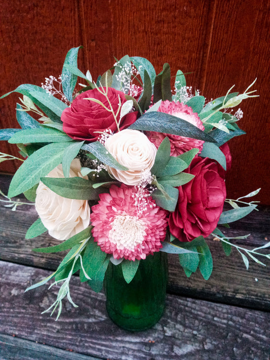 Ruby & Natural Wood Flower Bouquet