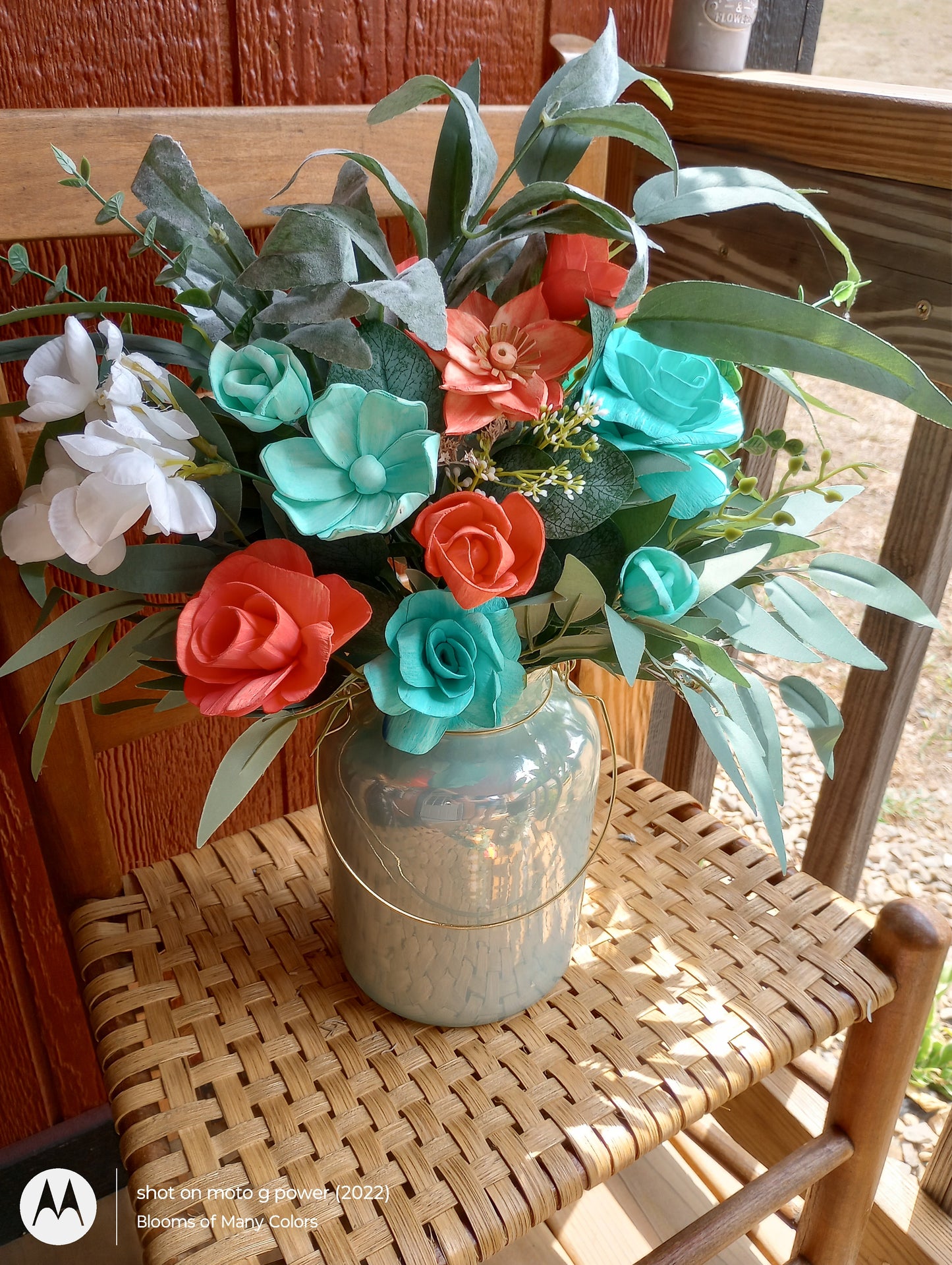 Seafoam & Flaming Flamingo Wood Flower Decor